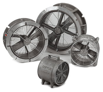 Group of Coppus air driven ventilation fans for confined space work