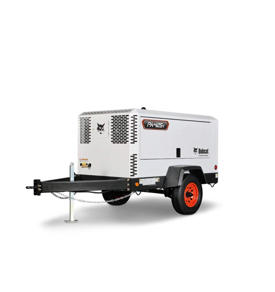 Towable diesel air compressor on a single axle trailer